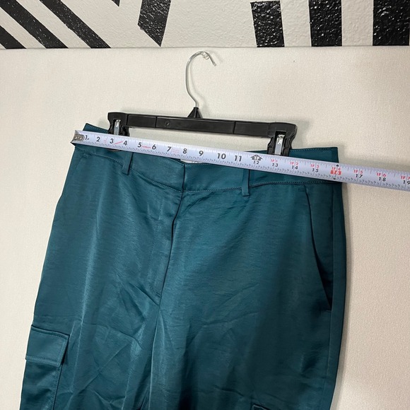 LOFT High Rise Satin‎ Feel Cargo Ankle Pants Trousers Teal Green - Size 8 - Picture 7 of 9